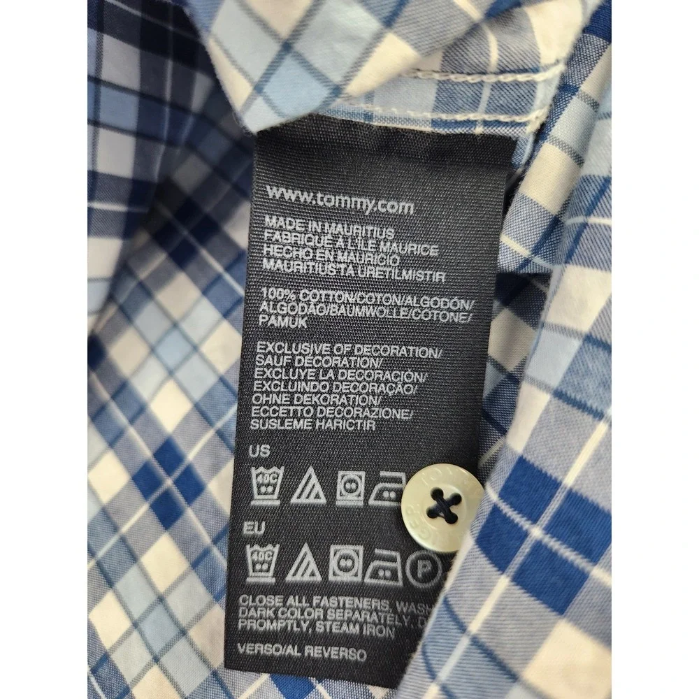 Tommy Hilfiger Short Sleeve Button Down Shirt Plaid Striped Blue Eyes Pop Men XL